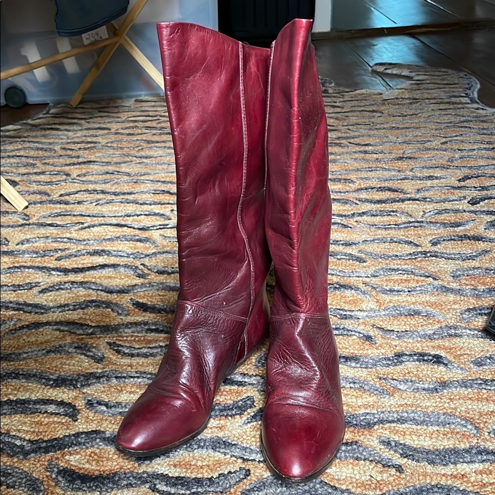 Vintage Burgundy Leather Boots